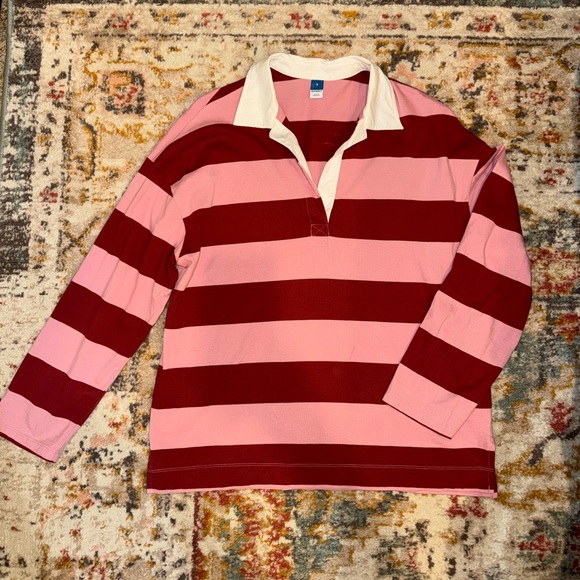 Striped Rugby Shirt in Red and Pink - Picture 2 of 2